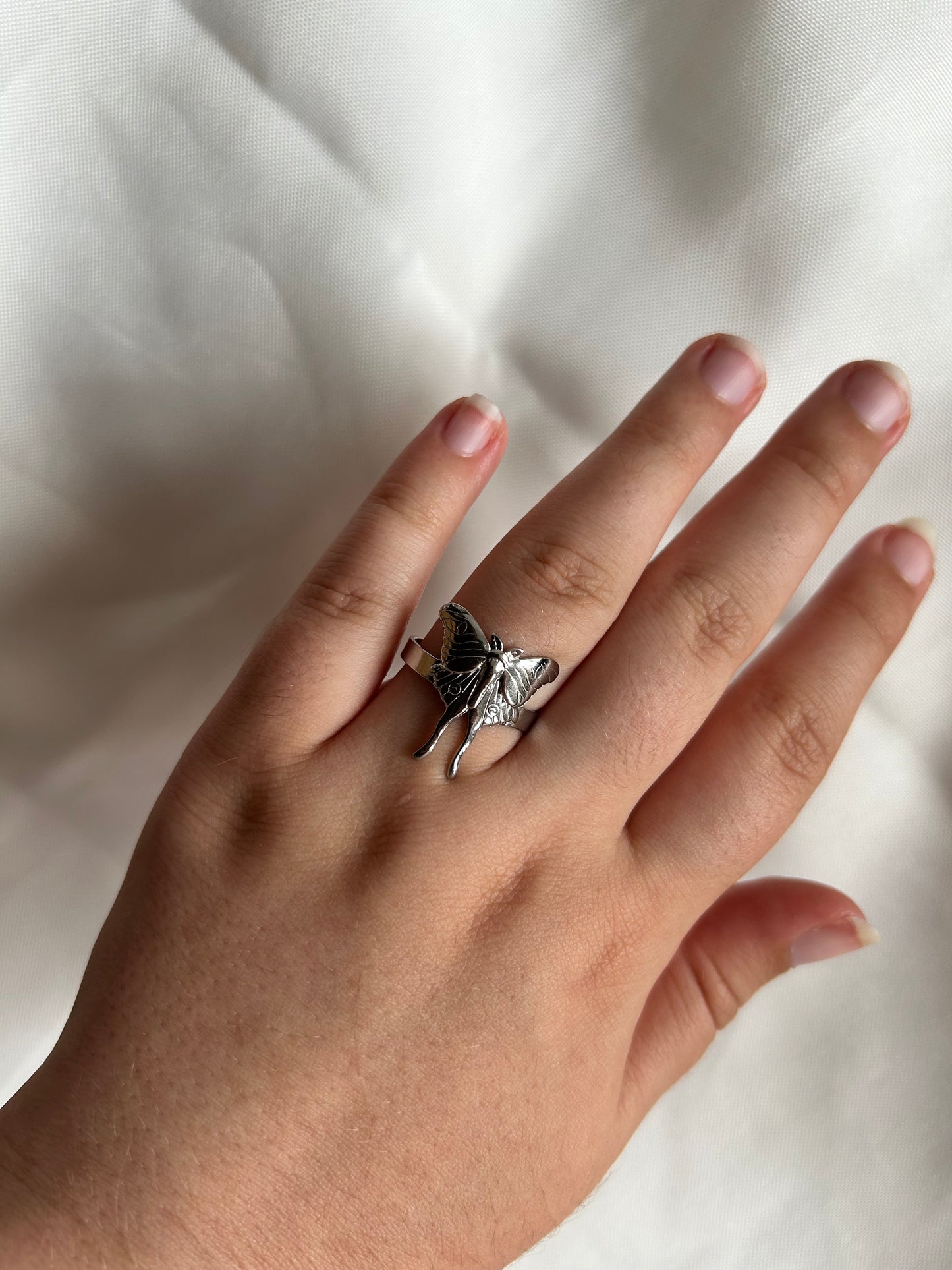 silver lunar moth ring