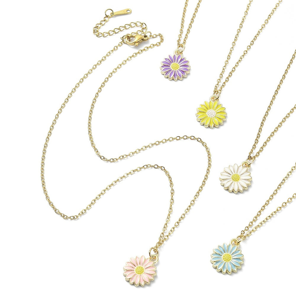 Colorful Flower Necklace Gold