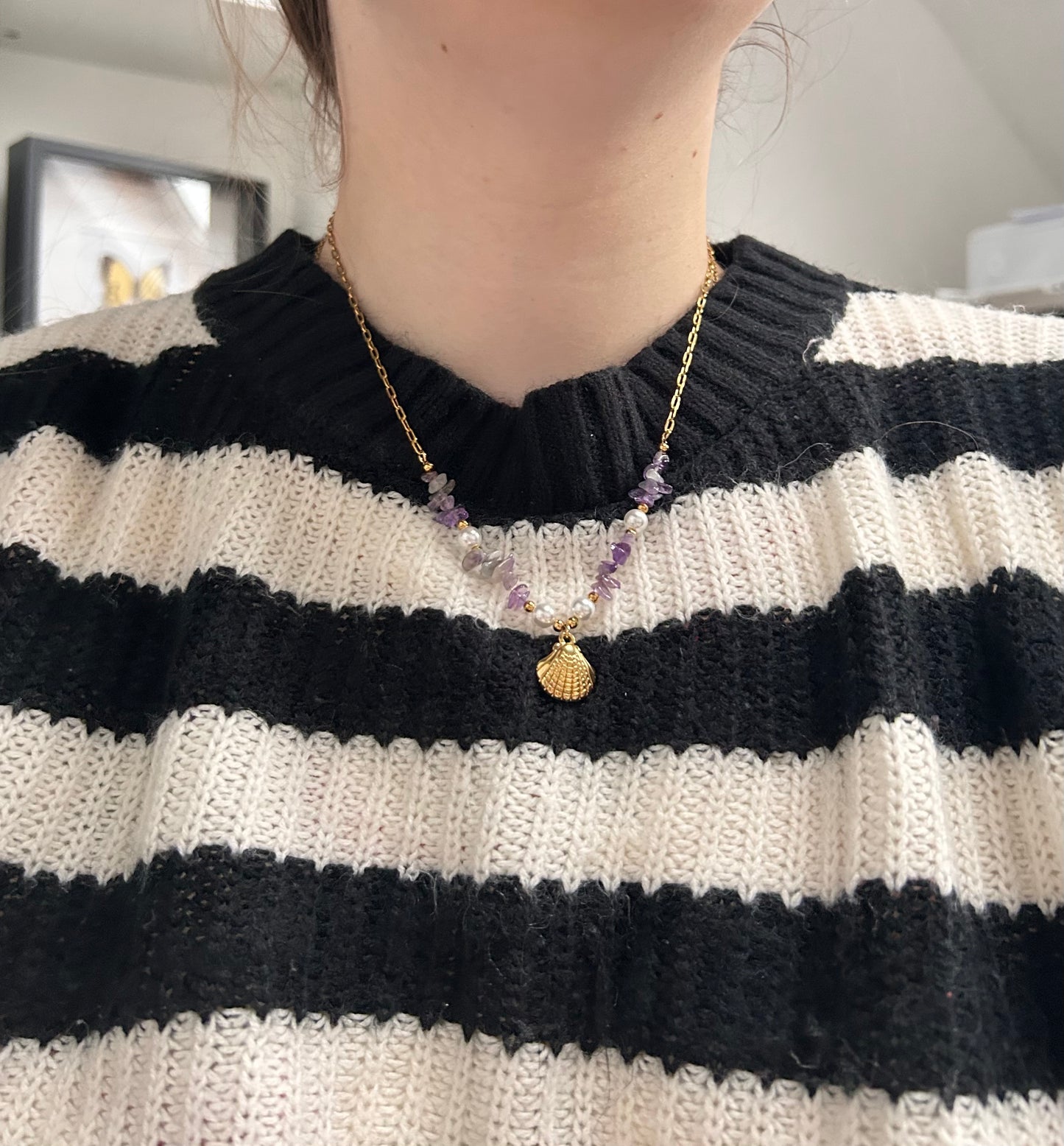 Amethyst Shell Necklace Gold