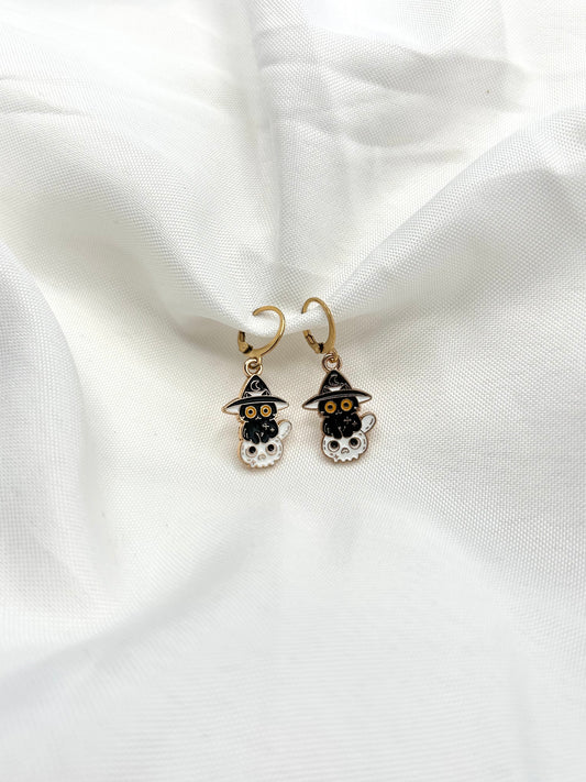 Cat On Skull Earrings