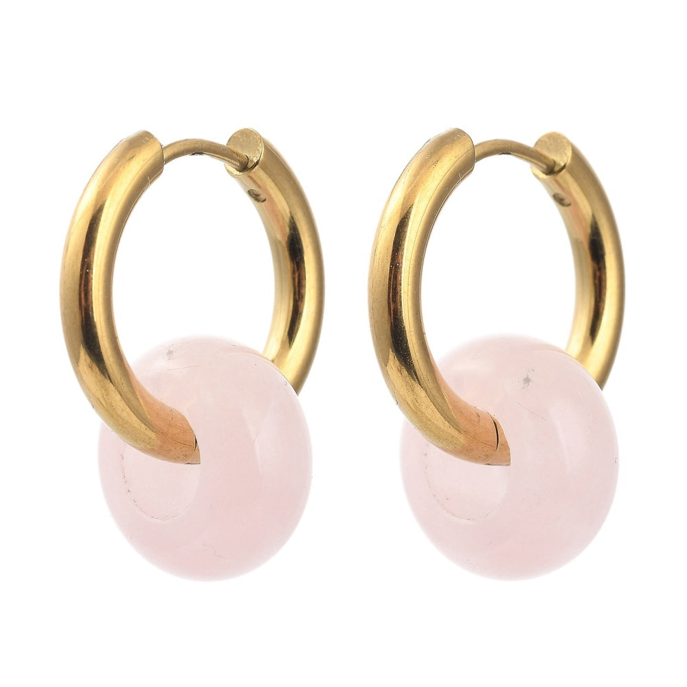 Rose Quartz Hoops Gold