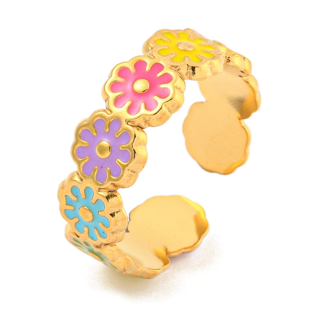 gold ring with colorful flowers