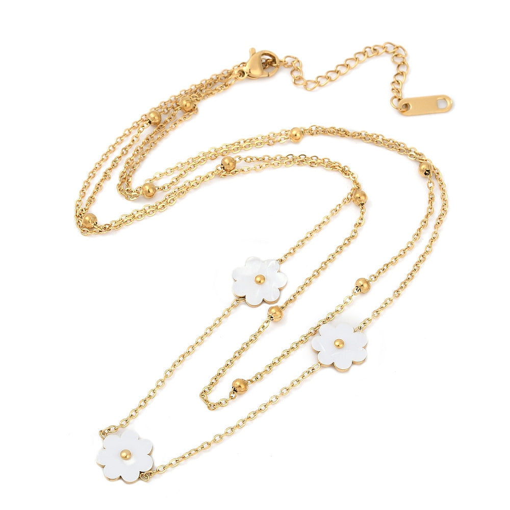 White Flower Necklace Gold