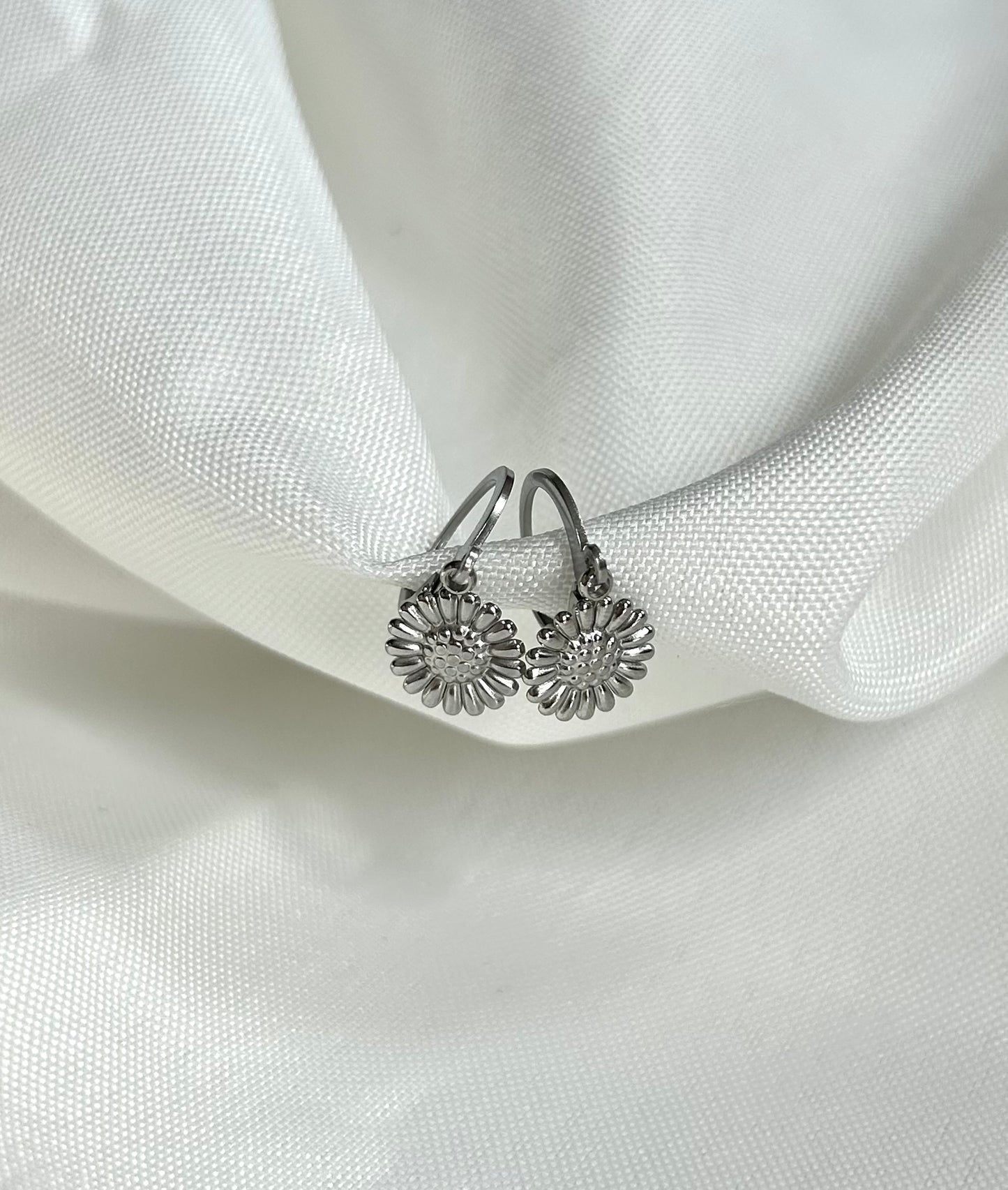 silver sunflower earrings