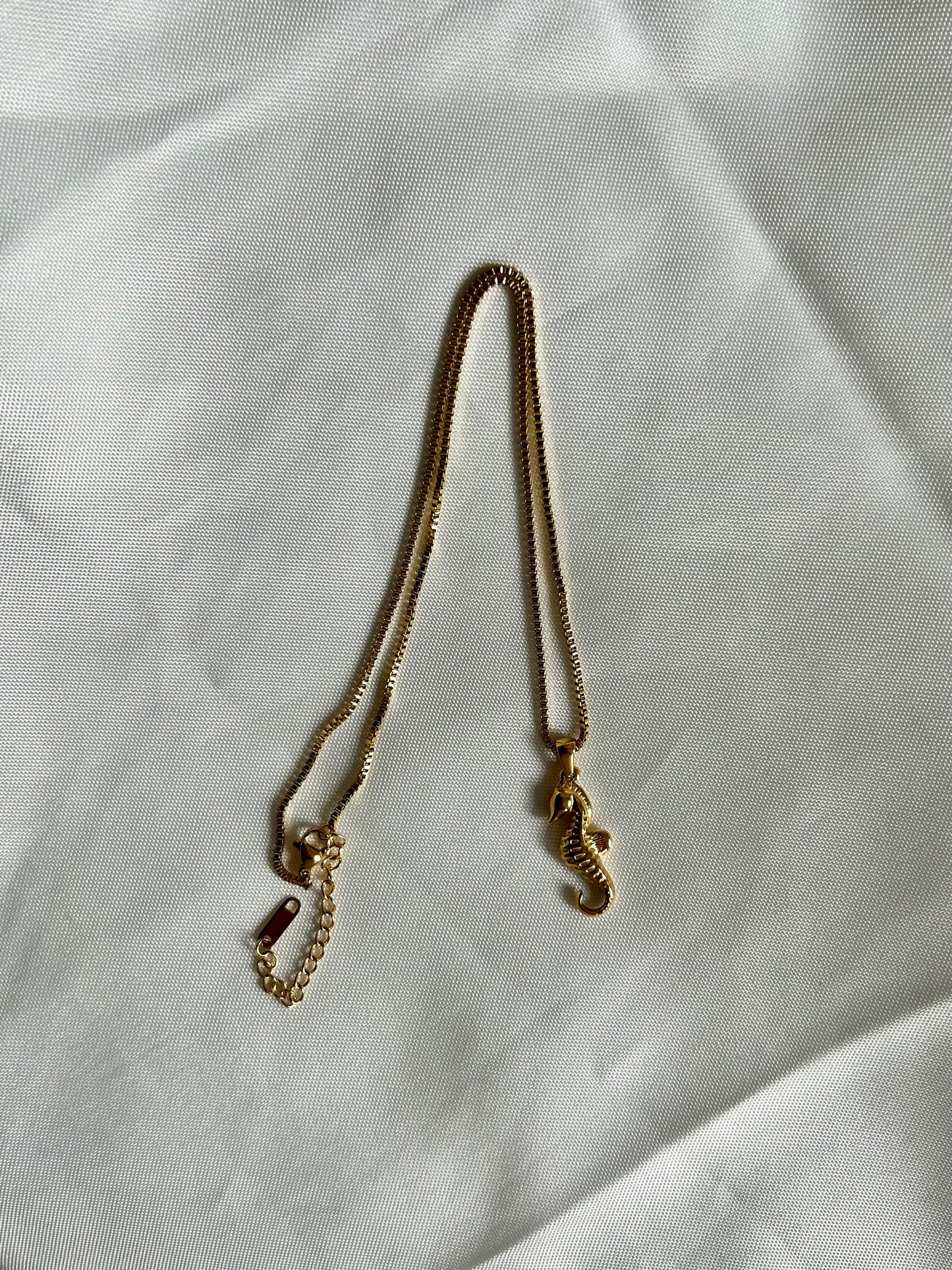 gold necklace with seahorse charm