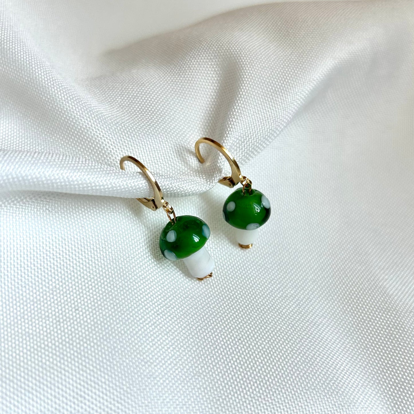 handmade green mushroom earrings