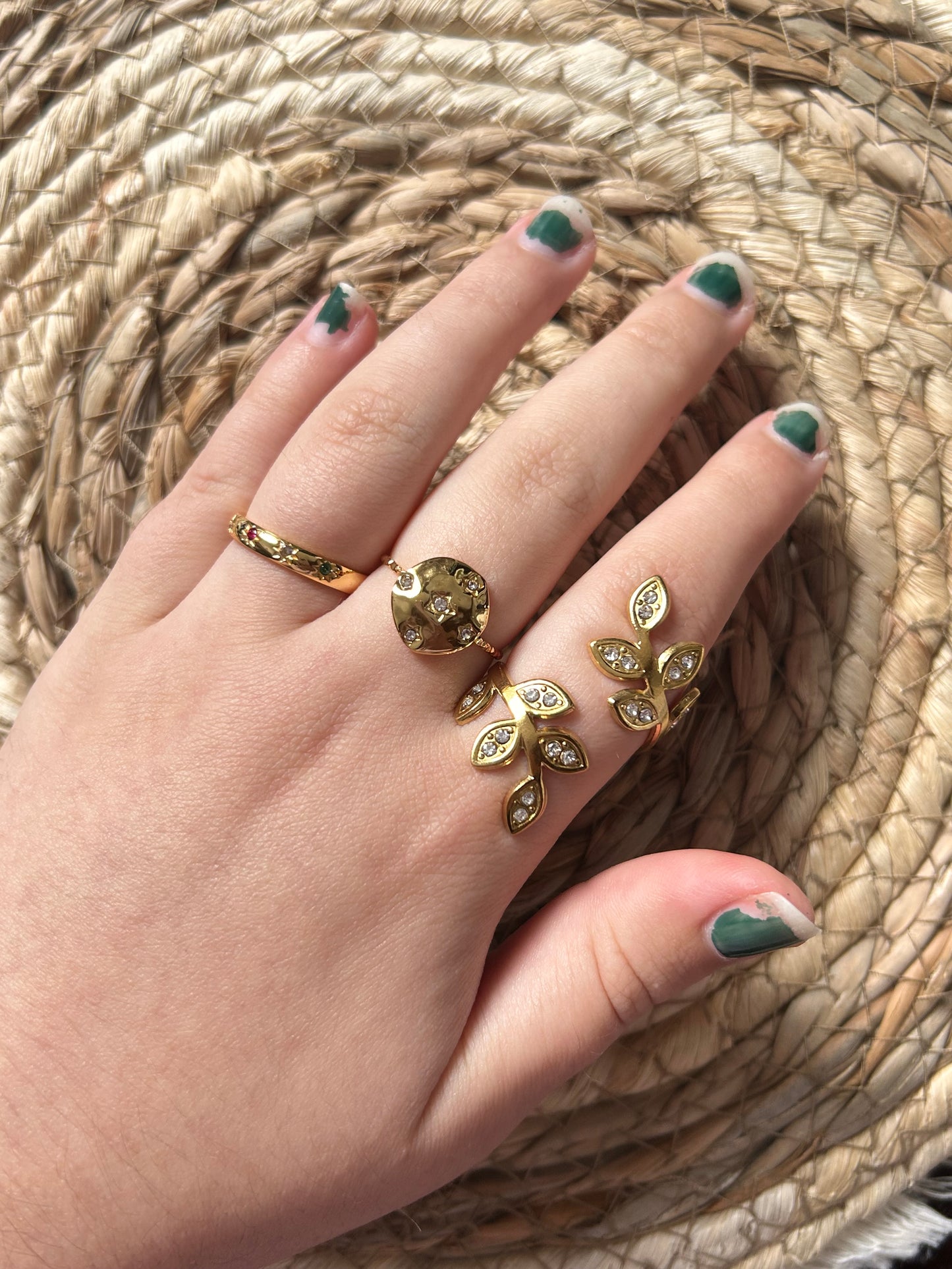 gold crystal ring stack
