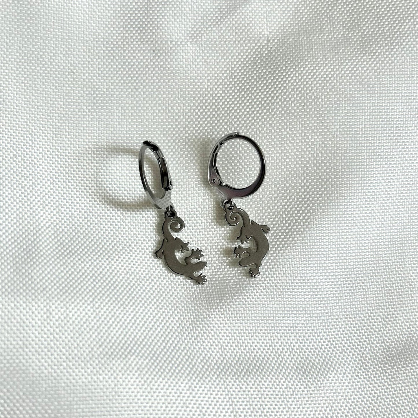 silver gecko earrings