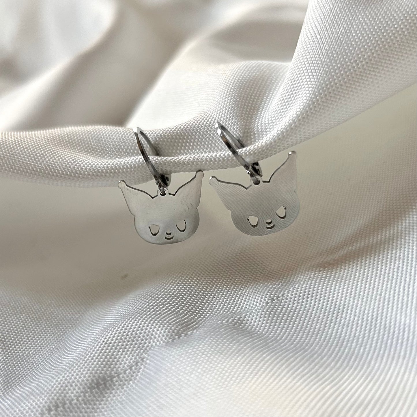 spooky cat earrings silver