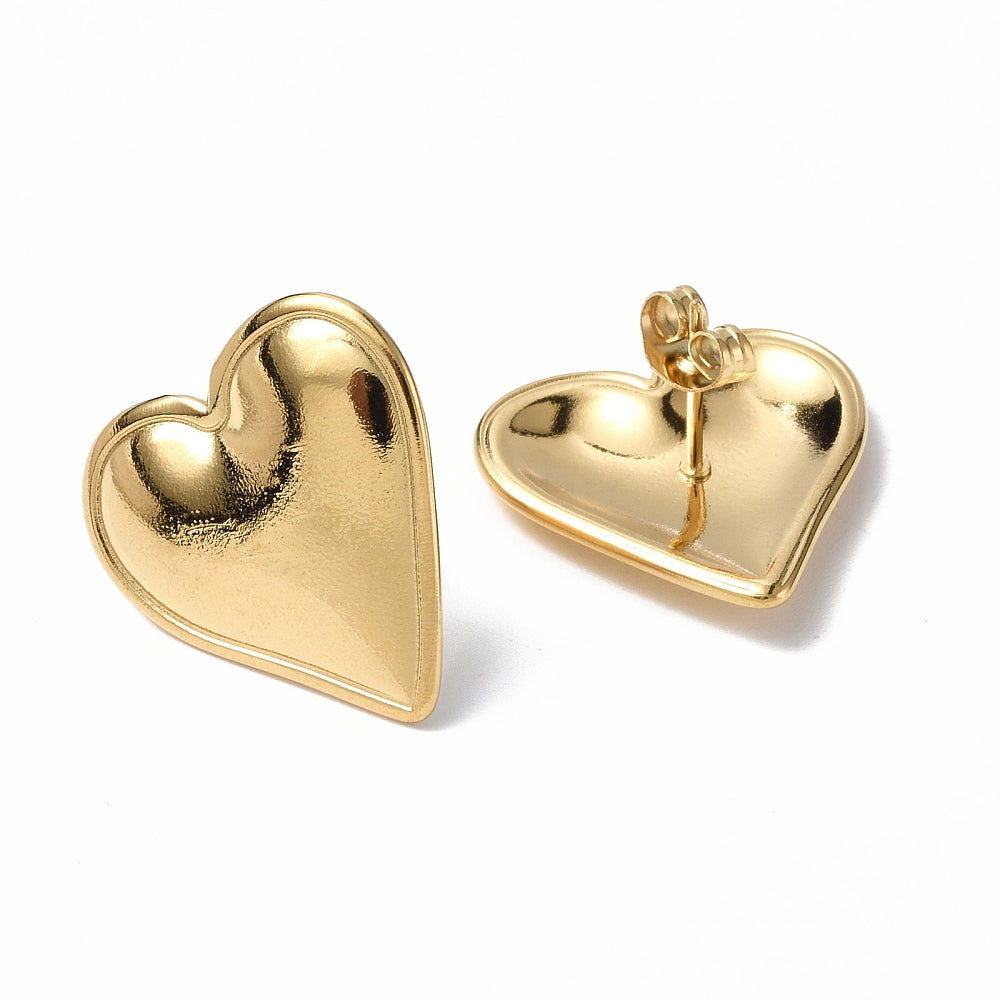 statement heart studs in gold