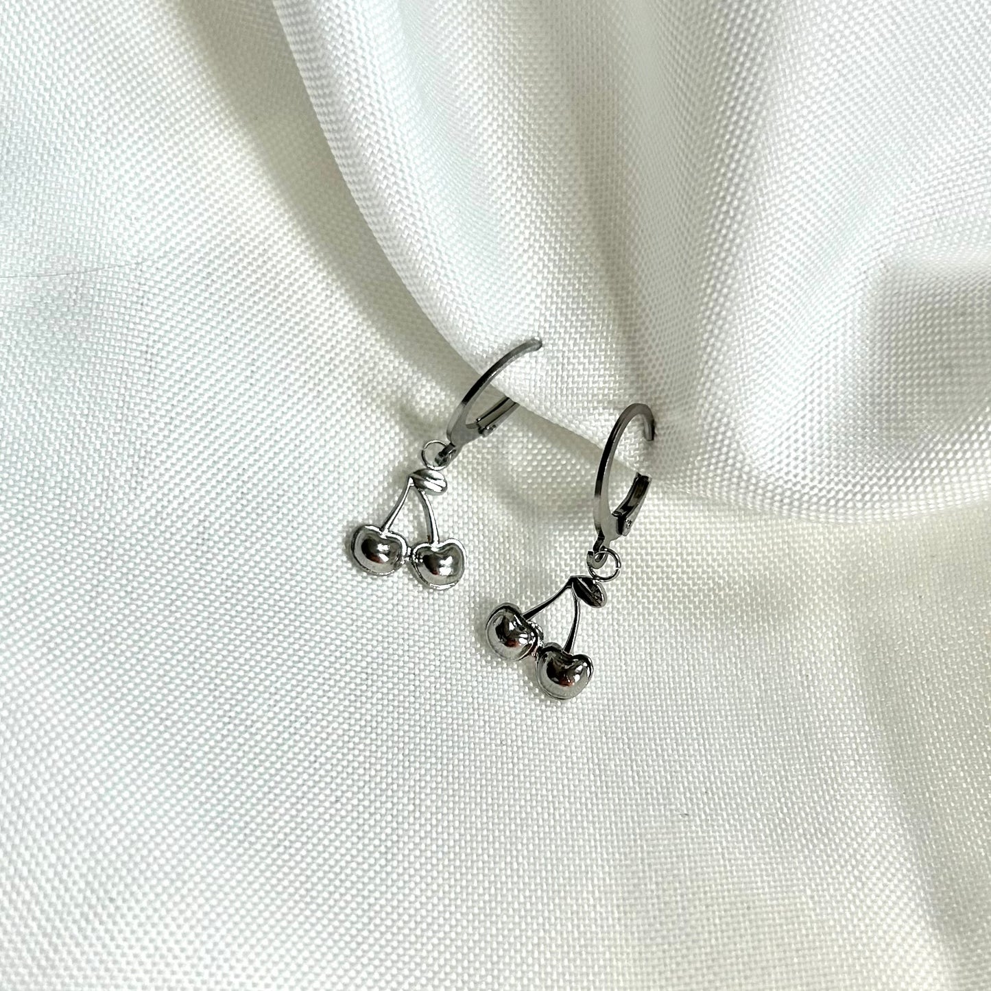 silver cherry earrings
