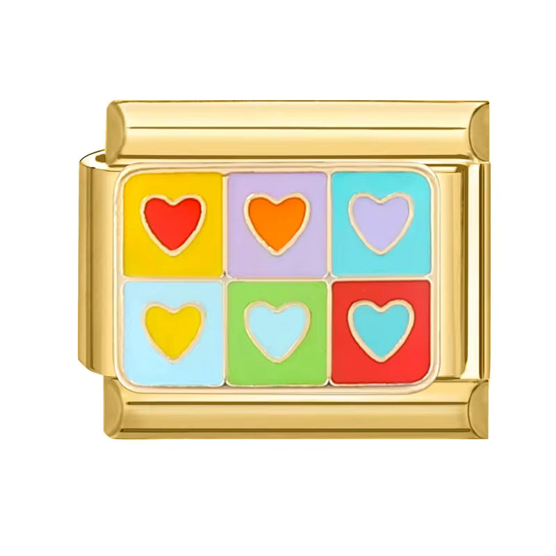 Rainbow Hearts Italian Charm