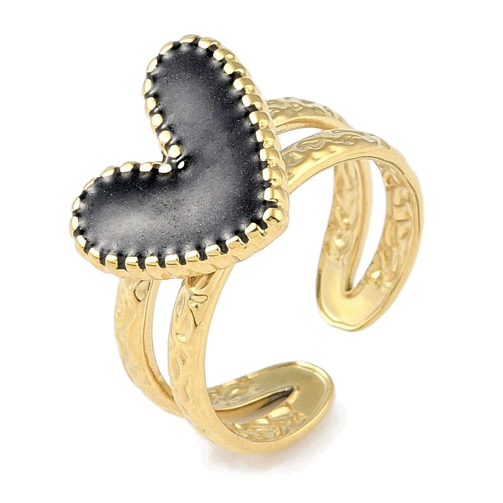 gold ring with black heart
