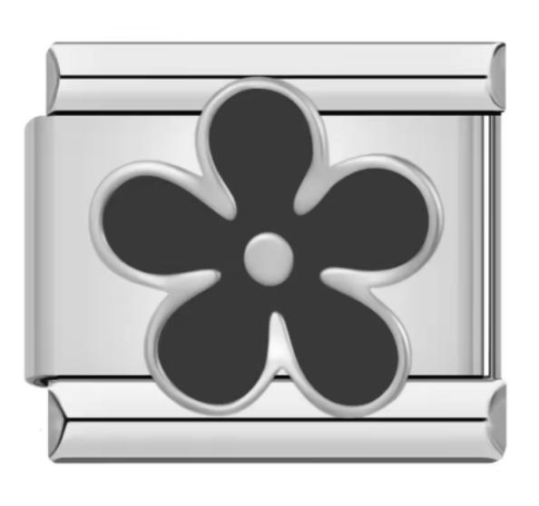 Black Flower Italian Charm