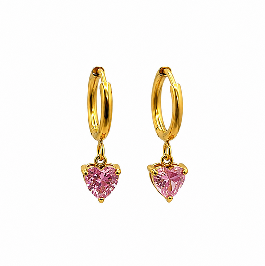 Tiny Heart Hoops Pink