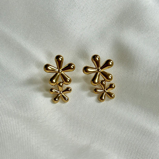 Statement Flower Earrings Gold