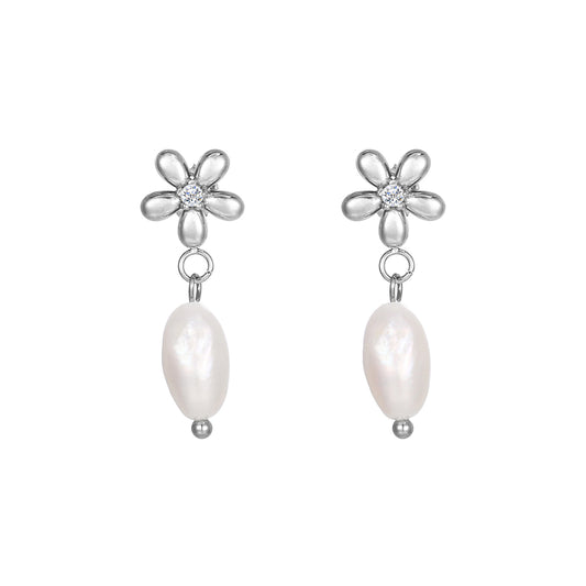 Flower Pearl Earrings Silver
