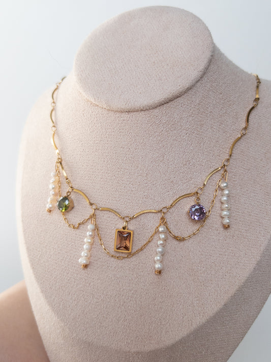 whimsical pearl and crystal necklace