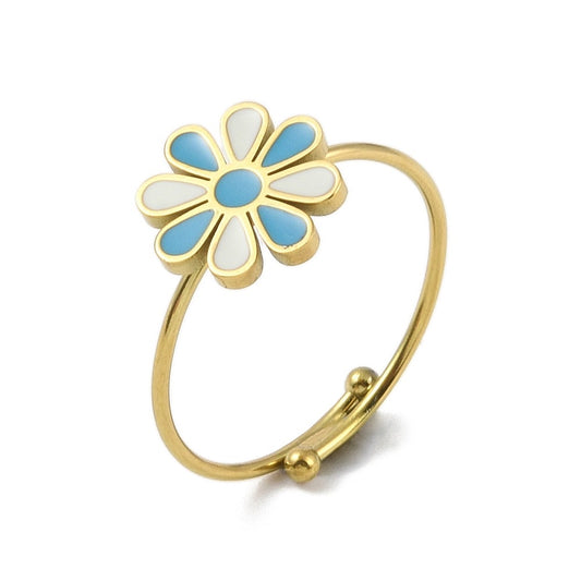 Blue Flower Ring Gold