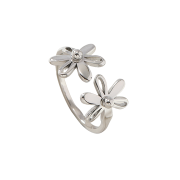 Double Flower Ring Silver