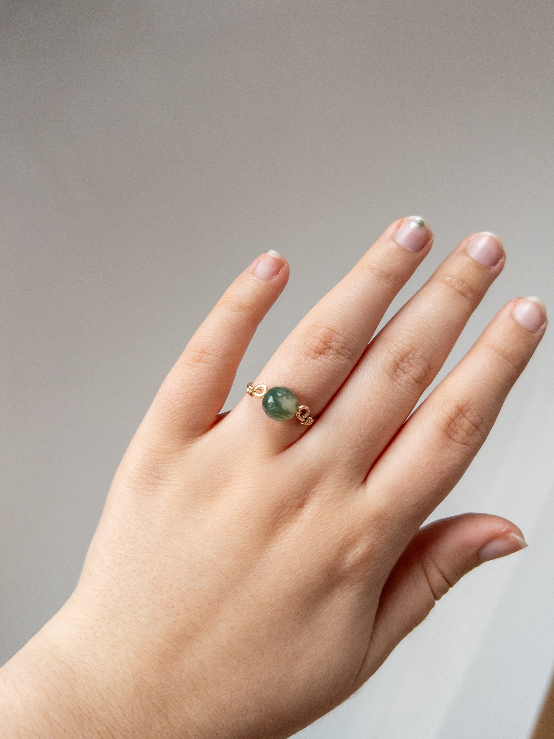 gold moss agate ring