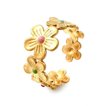 Colorful Flower Ring Gold