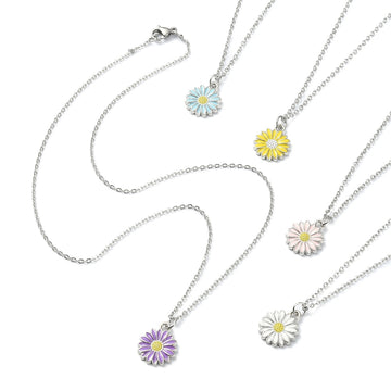 Colorful Flower Necklace Silver