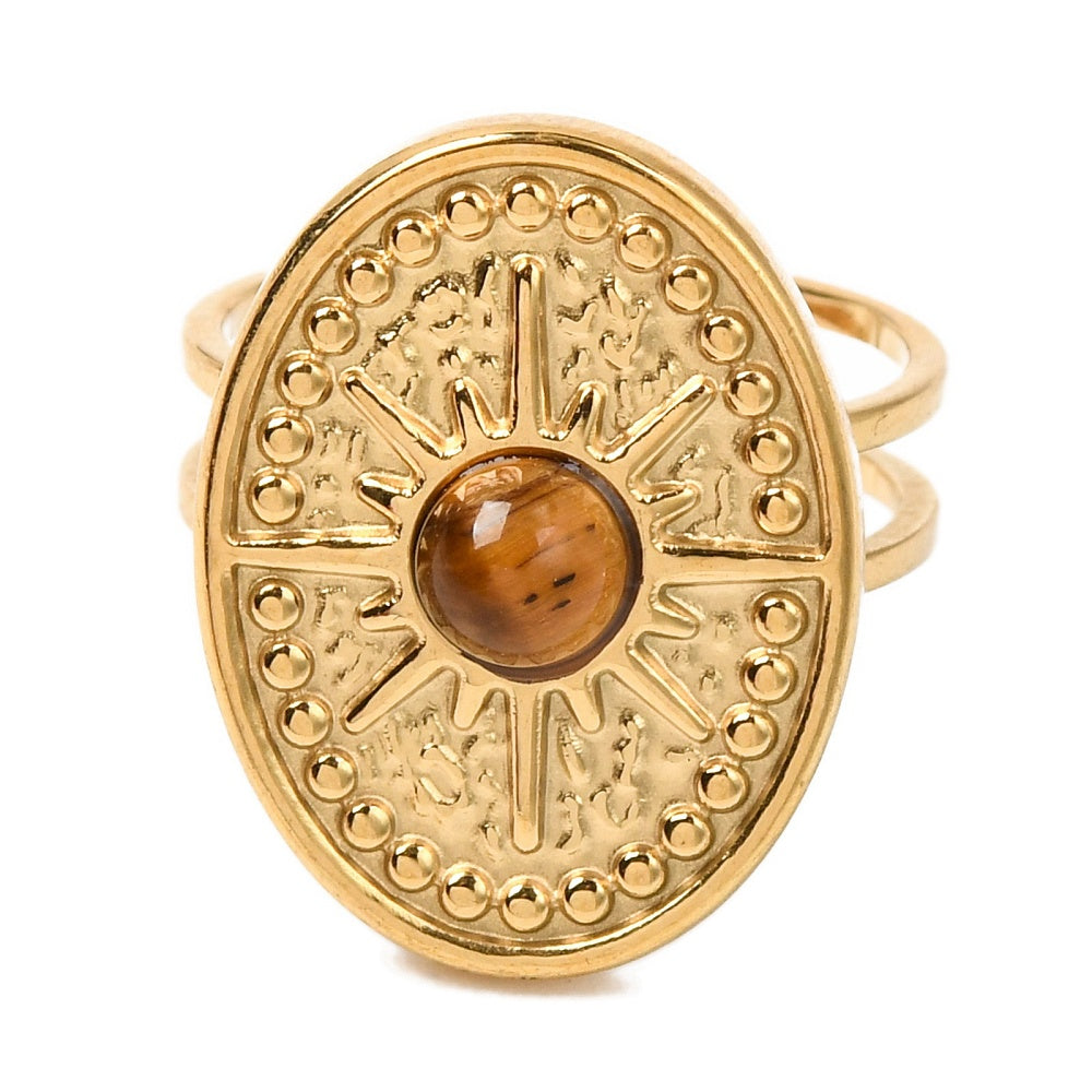 Oval Tiger Eye Ring Gold