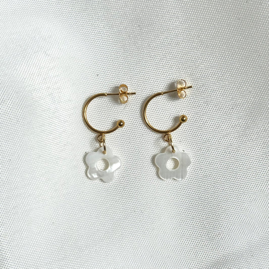 gold hoops with freshwater pearls in flower design