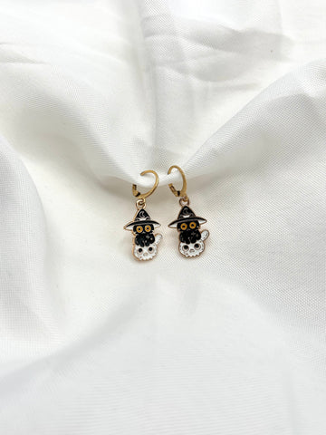 Cat On Skull Earrings