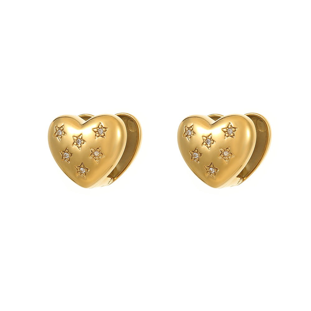 Crystal Heart Hoops Gold