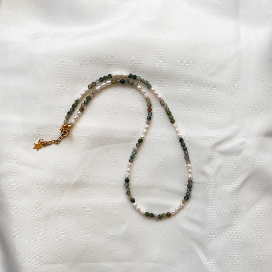 Moss Agate Pearl Necklace