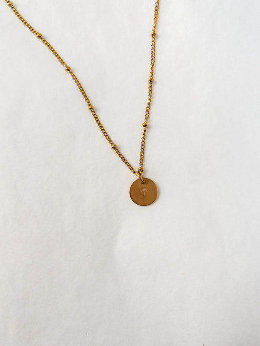 stamped initial coin necklace