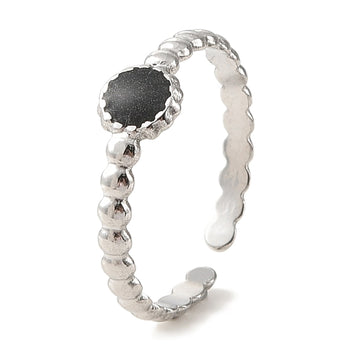 silver ring with black glitter resin