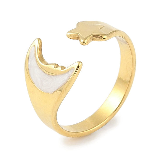 gold ring with star and white moon