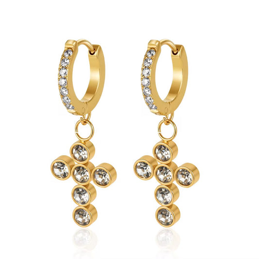 Crystal Cross Hoops