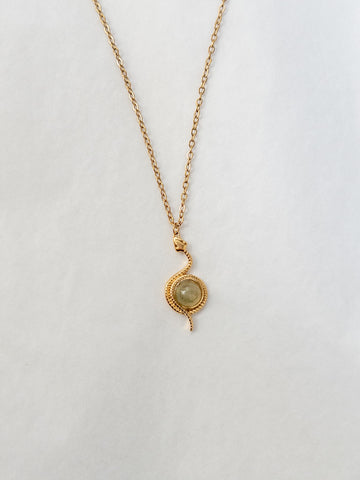 gold necklace with green aventurine snake
