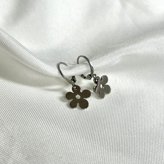 Abstract Flower Earrings Silver