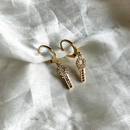 Pink Key Earrings