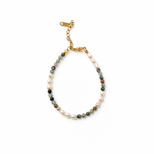 Moss Agate Pearl Bracelet