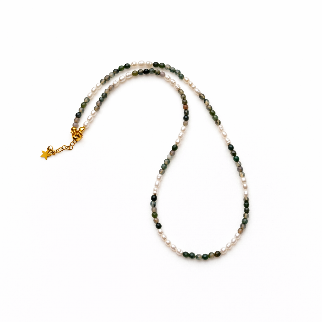 Moss Agate Pearl Necklace
