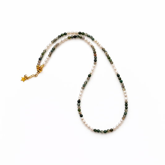 Moss Agate Pearl Necklace