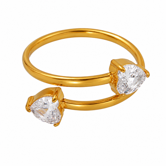 Double Crystal Heart Ring