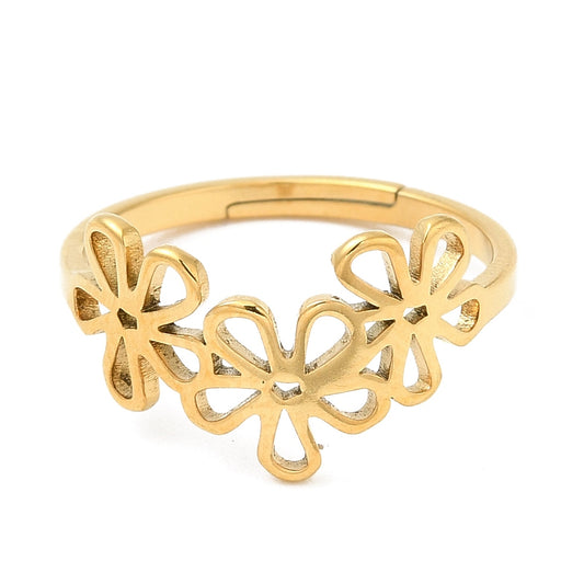 gold triple flower ring