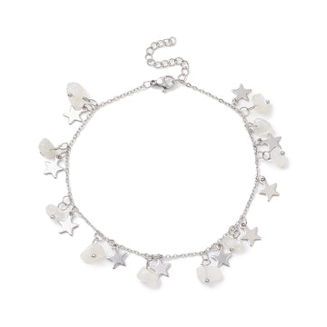 silver anklet with stars and quartz