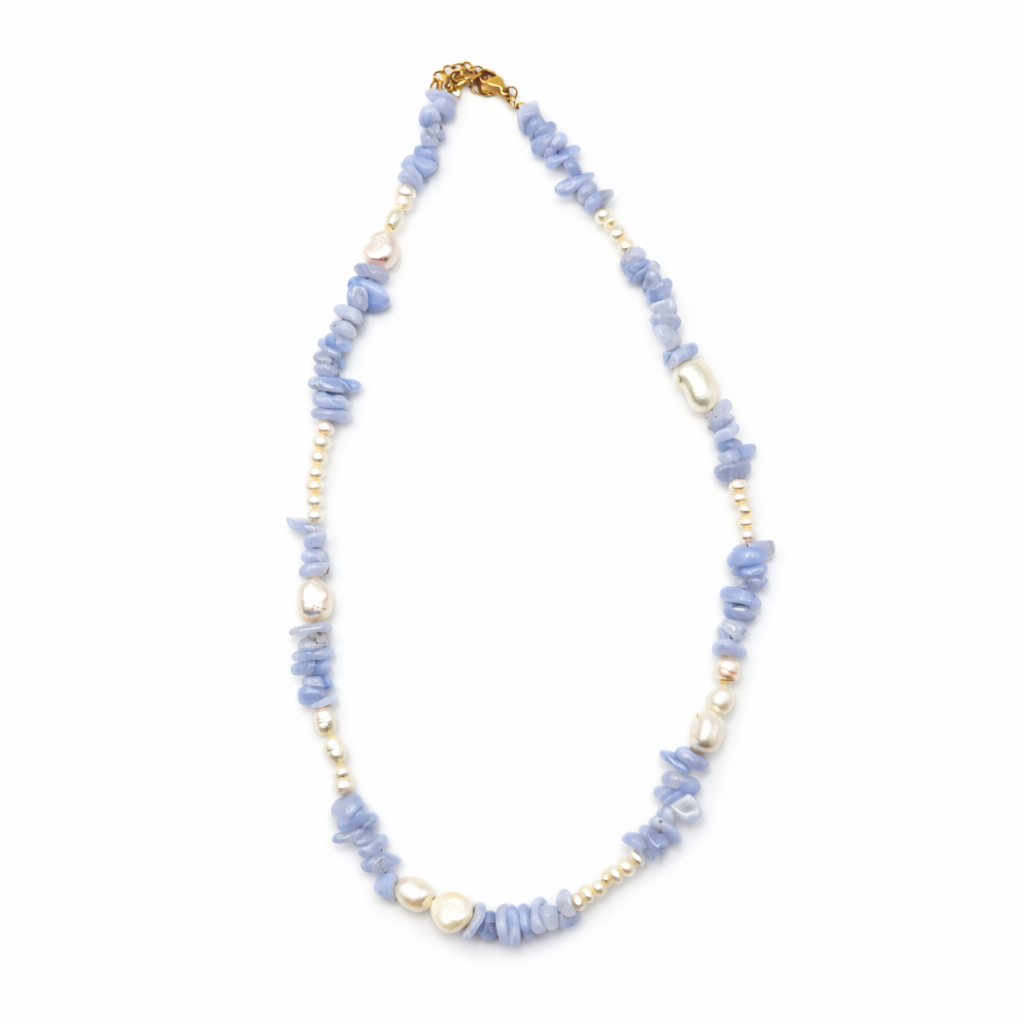 Blue Lace Agate & Pearl Necklace