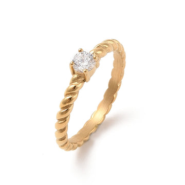 simple stainless steel ring with crystal