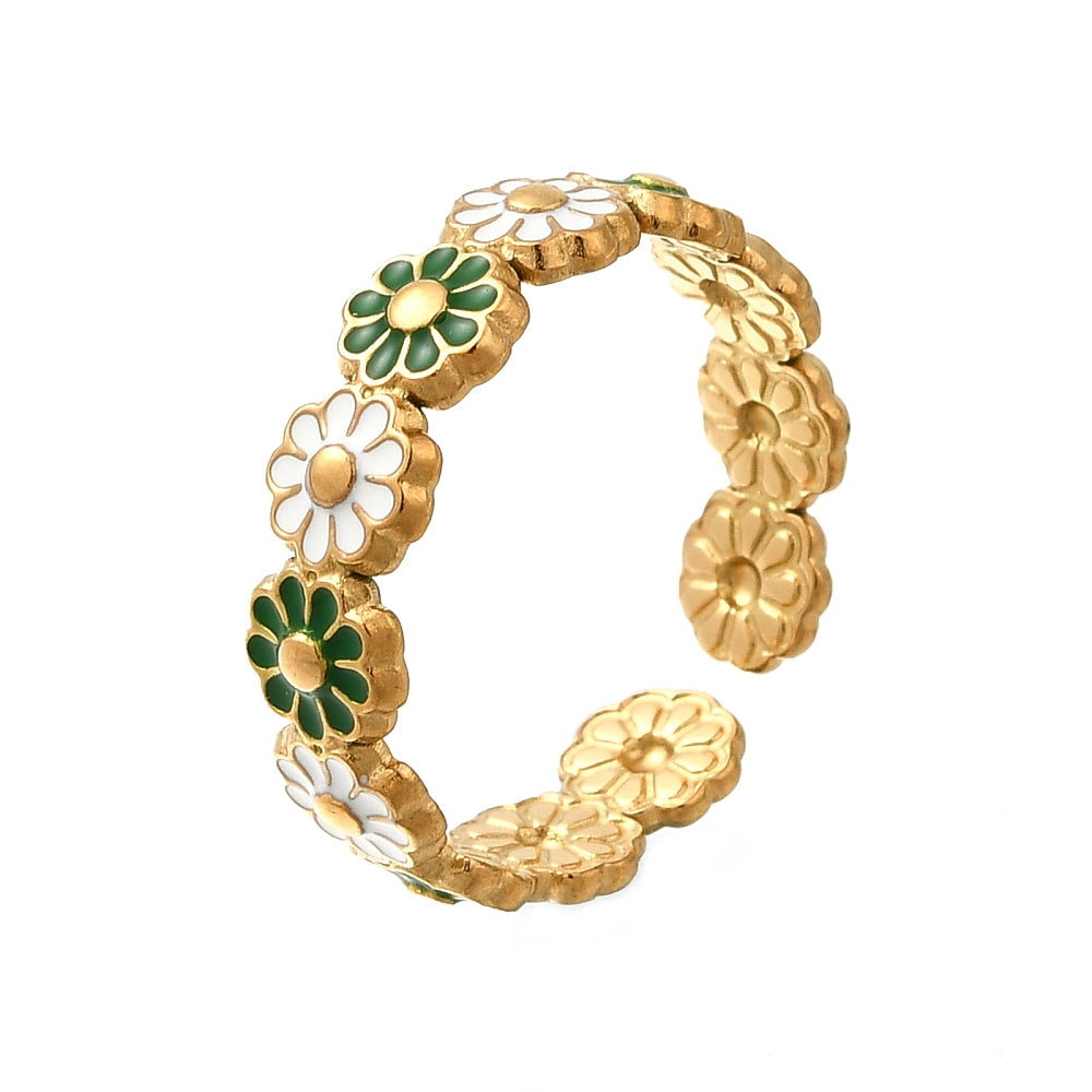 White & Green Flower Ring